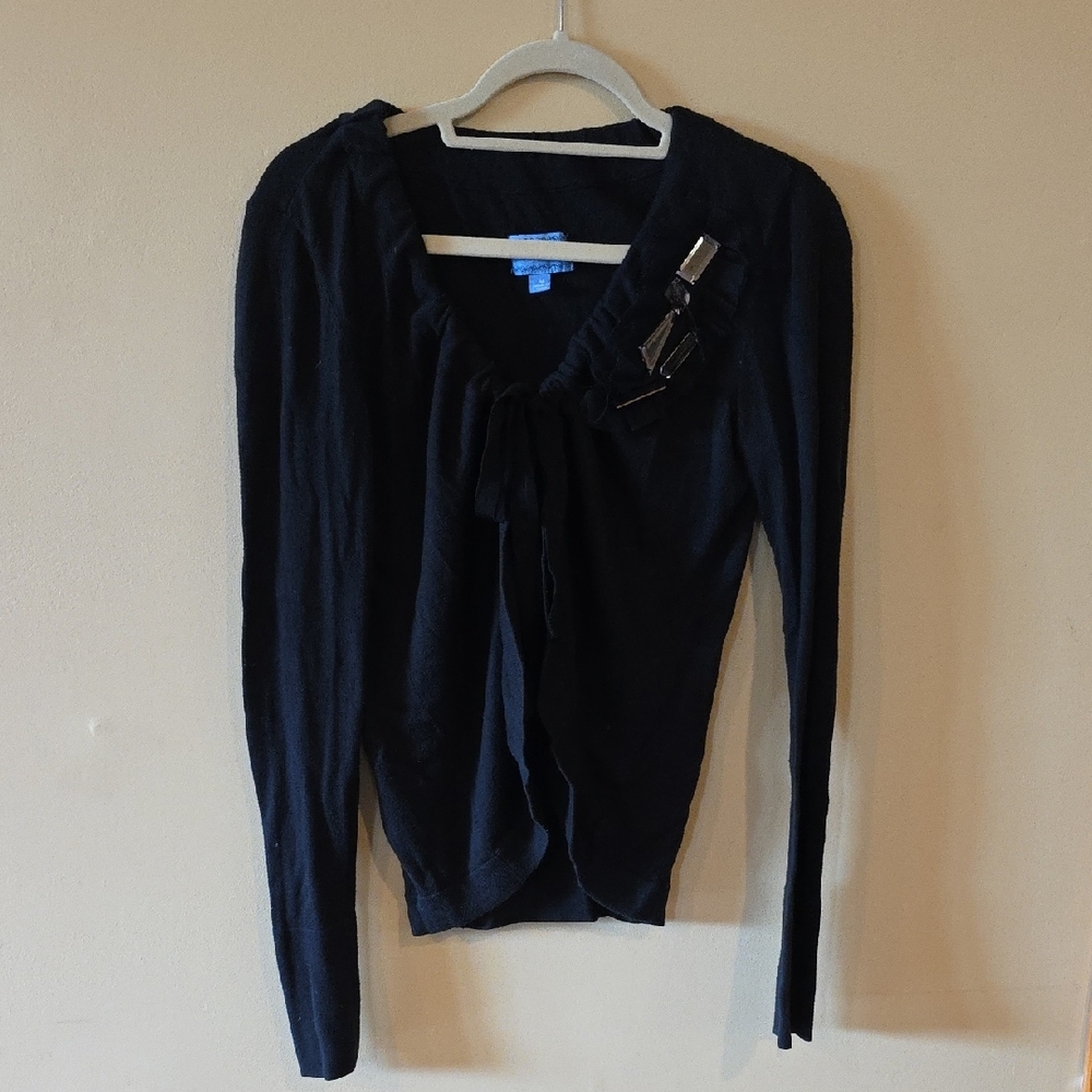 Simply Vera Vera Wang Jeweled Black Tie Front Cartigan Size Medium - Picture 1 of 11